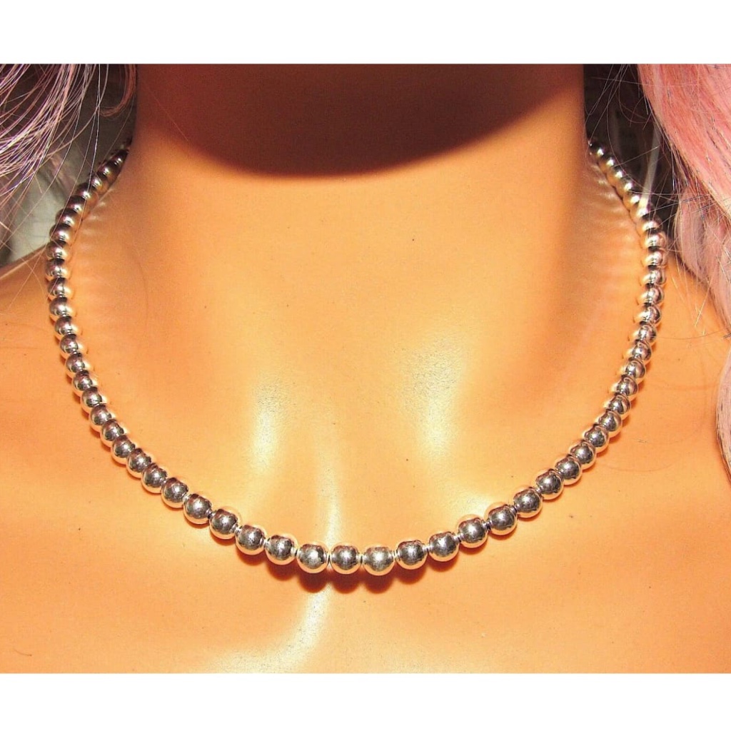 Navajo Pearls Necklace Sterling Silver 6mm Beads Necklace 18L 125$